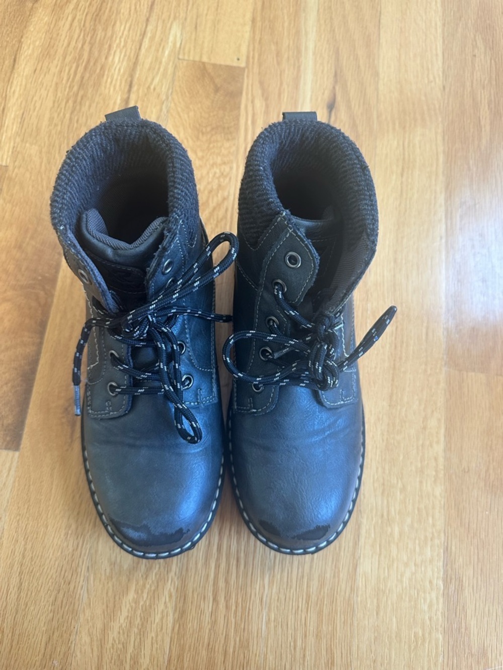 Kids Black Lace-Up Hiking Boots with Padded Collar